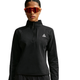 En person iført en sort Nike Therma-FIT-trøje med halv lynlås og et trekantet logo på brystet samt orange solbriller, der dækker hele ansigtet.