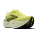 Brooks Glycerin Max Dame i Sunny Lime/Black/White er en neutral løbesko med en tyk hvid sål og sorte detaljer, vist i en trekvart frontvinkel på en hvid baggrund for maksimal komfort.