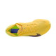Topbillede af en Nike Vaporfly Next% 4 Dame løbesko i Citron Pulse/Indigo Burst-Laser Orange med lilla swoosh, limegrøn hæl og indersål og gule snørebånd - perfekt til kvindelige løbere. Udstillet på en almindelig hvid baggrund.
