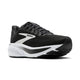Brooks Ghost 17 Herre i Black/Grey/White har overdel i mesh, hvid mellemsål, sort ydersål og Brooks-logo på siden, som giver blød dæmpning. Vist fra en vinkel på forsiden mod en hvid baggrund.