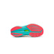 Billedet viser sålen på Saucony Endorphin Speed 5 (Dame, White/Mutant). Den er hovedsageligt rød med turkisblå accenter og en lille grøn detalje i midten, med strukturerede mønstre og cirkulær slidbane for greb.
