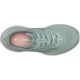 Saucony Endorphin Trainer, Dame in Aloe set ovenfra: mintgrøn løbesko med hvid mellemsål, PWRRUN PB-dæmpning, pink indersål mærket "FORMFIT" og en overdel i perforeret mesh, der giver åndbarhed.