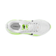 Topbillede af Nike Vomero 18, Herre i White/Black-Volt-Barely Volt med sorte swoosh-logoer, grønne detaljer, hvide snørebånd, overdel i mesh og "VOMERO 18" på indersålen - ideel til komfortløbræning mod en lys baggrund.
