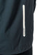 Et nærbillede af LiiteGuard Hydro-Tech Running Jacket, Herre, Black viser en lodret hvid refleksstribe med "LiiteGuard" nær bunden mod en almindelig lys baggrund.
