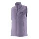 Patagonia W's Nano-Air Light Vest til kvinder i Concrete Purple er ærmeløs med lynlås foran, høj krave og to lommer med lynlås. Åndbar-vesten har Patagonia-logoet på venstre bryst og er vist på en almindelig hvid baggrund.