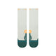Stance Doubled Up Light Crew strømper i blågrøn er unisex performance strømper med et geometrisk orange og grønt design, mørkegrønne tæer og hæl og "STANCE" i orange på båndet.