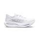 Altra Vanish Carbon 3, Herre i hvid/sølv/hvid er en hvid løbesko med en tyk, buet sål, overdel i mesh og diskret Altra-logo på siden, der fremstår på en ensfarvet hvid baggrund.