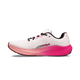 Altra Torin 9 Dame i farven Ccnt Crm/Pink Flow er en hvid løbesko med sorte snørebånd, en lyserød mellemsål med farveovergang, en sort ydersål og ALTRA-logo i lyserødt og sort. Den har et Zero Drop-design, der sikrer en afbalanceret støddæmpning, og er her vist set fra venstre side.