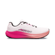 Altra Torin 9 Dame i farven Ccnt Crm/Pink Flow har en hvid overdel, sorte snørebånd og sål, lyserøde farveovergange på mellemsålen og logoet, Zero Drop, FootShape-tåkappe samt ALTRA-logo på siden, vist på en ensfarvet hvid baggrund.