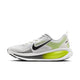 Nike Vomero 18 herreløbeskoen vises her i farvekombinationen WHITE/BLACK-LEMON VENOM-DARK GREY med et sort Nike Swoosh-logo, neongule detaljer på hælen og mellemsålen, grå nuancer, hvide snørebånd og en ventileret mesh-overdel. Skoen har maksimal dæmpning for overlegen komfort og præsenteres i venstreprofil på en ren, hvid baggrund.
