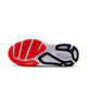 Billedet viser sålen på Nike Structure Plus Herre i White/Midnight Navy-Bright Crimson med en rød og hvid slidbane, marineblå detaljer og geometriske riller, der giver stabilitet og greb - ideelt til løbere med tendens til overpronation.
