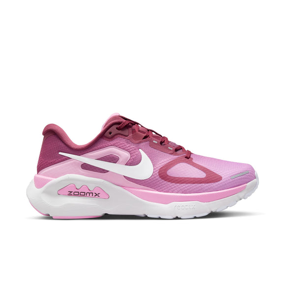 Nike Structure Plus Dame i farvekombinationen Pink Smoke/White-Pink Rise-Lt Magenta har en overdel i mesh, snørelukning, hvid Swoosh og hvid sål samt en »ZoomX«-mellemsål og giver stabilitet – ideel til løbere, der har brug for støtte mod overpronation.