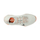 Nike ACG Zegama Dame trailsko i Summit White/Black-Phantom-Safety Orange med orange detaljer, mønstrede snørebånd, synligt Nike-logo, orange Zoom-indlægssål og Vibram Megagrip-ydersål set oppefra.