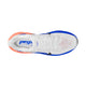 Oversigtsbillede af Nike Pegasus 42 herreskoen i farvekombinationen Hvid/Sort-Racerblå-Atomic Pink, med en hvid mesh-overdel med hvide snørebånd, en blå tå, orange hæl, sort Swoosh-logo og teksten »Pegasus 42« skrevet med blåt på indersålen. Skoen er udstyret med en responsiv ReactX-skum-mellemsål, der sikrer øget komfort.