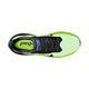 Et topbillede af Nike Pegasus 42, Herre i Volt Tint/Black Spruce-Sapphire viser en lysegrøn mesh-tå, sorte snørebånd/tunge og en neongrøn indersål med Air Zoom og Responsive Cushioning oven på en ReactX-skummellemsål.