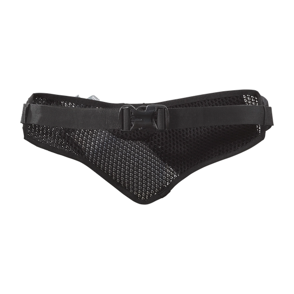 Salomon Active Belt 3D Bottle, unisex, sort, har et bredt, buet netdesign med en plastspænde i midten, der sikrer en justerbar pasform – perfekt til at bære din letvægtsflaske på aktive dage.