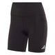 Adi365 Climacool løbetights, dame, sort fra Adidas er sorte sportsshorts med høj talje, et lille Adidas-logo på venstre ben og en sidelomme på højre side. Disse shorts er designet som løbetights til kvinder og har synlige sømme; de vises her på en hvid baggrund.