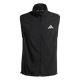 En ærmeløs, sort Adidas Adi365 Running Essentials-vest til mænd, med lynlås hele vejen rundt foran og et lille hvidt geometrisk logo på venstre bryst, vises på en ensfarvet hvid baggrund.