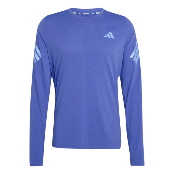 Periwinkle Adidas Adi365 Running Iconic langærmet trøje, herre, Dualin med lyseblå CLIMACOOL-logoer på brystet og ærmerne.