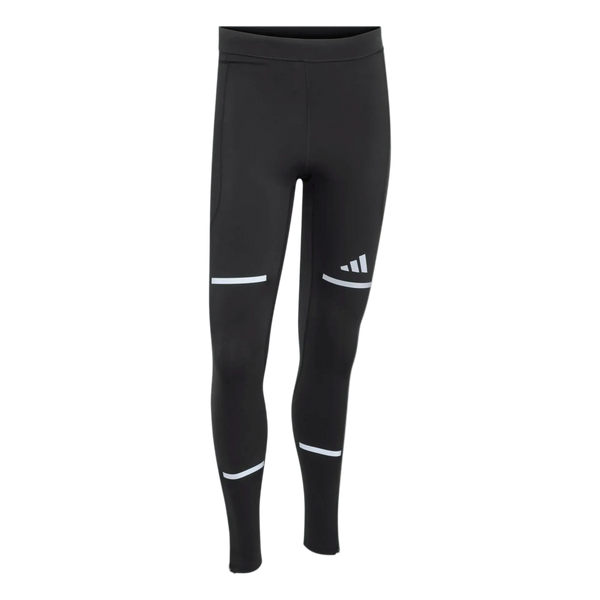Sorte Adi365 løbetights til mænd med reflekterende detaljer på lårene og læggene.
