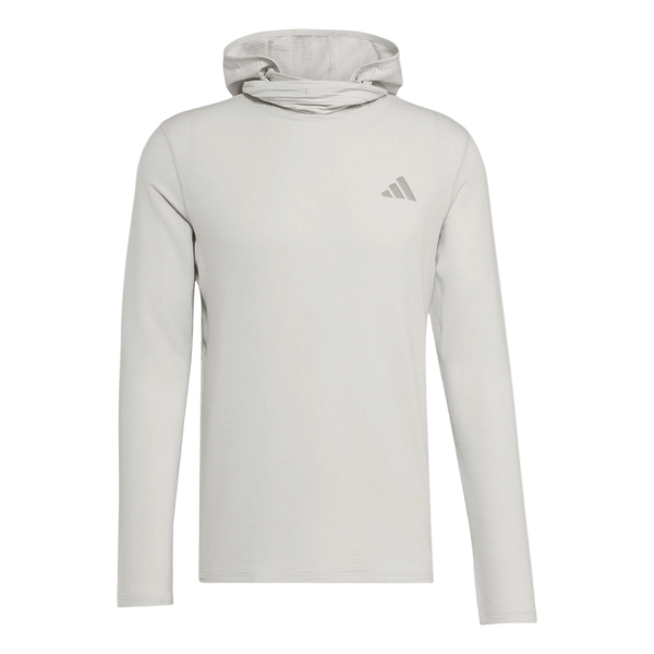 En lysegrå Adidas Adi365 vinterløbetrøje med lange ærmer til mænd (herre) i farven Greone, med et lille Adidas-logo på venstre bryst. Trøjen er designet som en vinterløbetrøje til mænd med Climawarm-teknologi og vises her på en ensfarvet hvid baggrund.