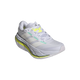 Adidas Adistar Byd 2 Dame i Fropur/Cwhite/Hireye er en hvid sportssneaker med grå og lyseblå detaljer, en tyk støddæmpende sål og gule striber - designet til kvinder og vist fra venstre forside.