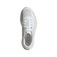Topbillede af Adidas Adizero Evo SL Dame løbesko i Ftwwht/Ftwwht/Warsan, der viser en hvid mesh-overdel, snørebånd, ADIZERO-mærke på tungen og indersålen, LIGHTSTRIKE PRO-støddæmpning og et lysegråt stribe-design på siden.