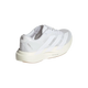 Adidas Adizero Evo SL, Dame, Ftwwht/Ftwwht/Warsan er en hvid sportssneaker med lysegrå detaljer, tre hvide sidestriber, mesh-overdel, tyk off-white sål, Adidas-hæl-logo og -tekst samt LIGHTSTRIKE PRO-støddæmpning.