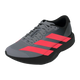 Adidas Adizero Evo SL er en grå herresportssko i farvekombinationen Cblack/Soltur/Ltonix med markante røde sidestriber, en sort sål og teksten »ADIZERO« trykt på tungen. Modellen er udstyret med den innovative LIGHTSTRIKE PRO-støddæmpning og vises her på en hvid baggrund.