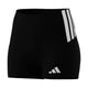 Adidas Adizero Shorts Tights til damer i sort, med høj linning, tre hvide diagonale striber på det ene lår og et lille hvidt logo - ideel til løb eller hverdagstræning.