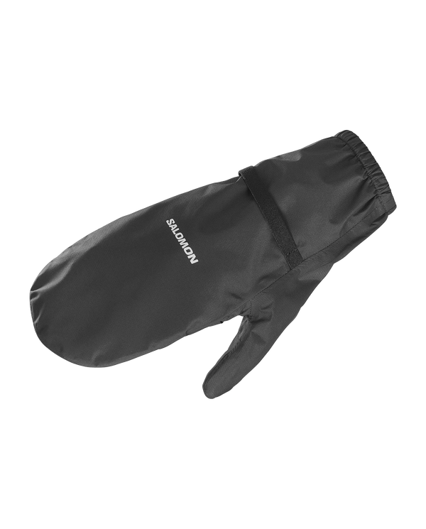 Sorte Salomon Bonatti Pro WP Mitten vandtætte luffer med elastisk manchet og logo på håndryggen.