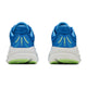 Et par Hoka Bondi 9 herresko i farvekombinationen Virtual Blue/Soft Cobalt, set bagfra, med tykke hvide såler, grøn ydersål og grønne detaljer på siderne, designet til maksimal komfort.