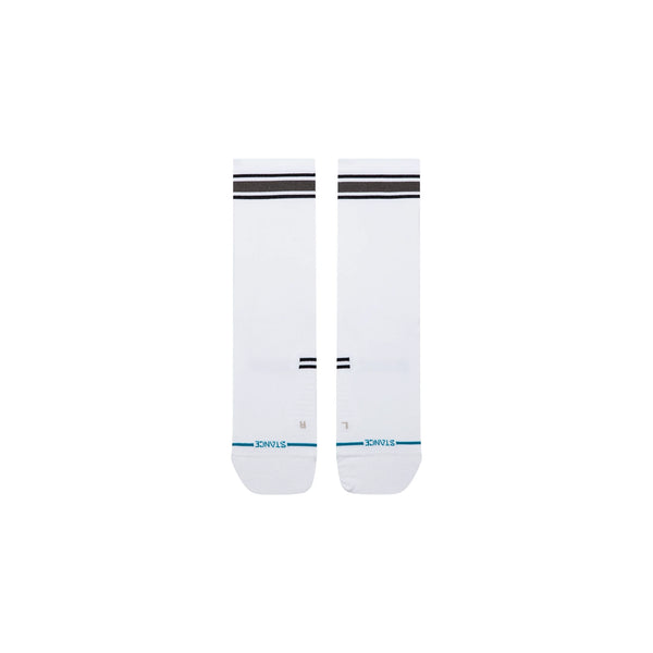 Stance Boyd UL Crew unisex-sokker i hvidt med anatomisk tilpasset pasform, to sorte striber ved manchetten samt mærker, der angiver venstre og højre fod.