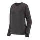 En Patagonia Cap MW Crew, Dame, i farven Ink Black – en ensfarvet langærmet T-shirt med rund hals, der er ideel som inderlag til løb – er afbilledet på en hvid baggrund. T-shirten, der er vist forfra i en let vinkel, har ingen synlige logoer eller mønstre.