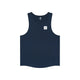 En ensfarvet marineblå Saysky Clean Combat Pro Singlet, Herre, Blue vises på en hvid baggrund. Denne herre-tanktop har et lille rektangulært hvidt mærke med det sorte Saysky-logo og tekst centreret på den øverste del af brystet og er fremstillet af højtydende DELTAPEAK-stof, der sikrer komfort og holdbarhed.