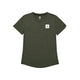 Saysky Clean Combat Pro T-shirt, dame, grøn, er afbilledet fladt lagt på en hvid baggrund. Denne åndbare trænings-T-shirt har en enkel rund halsudskæring og et lille, hvidt, firkantet Saysky-logo på venstre bryst. Den kombinerer komfort med minimalistisk stil og er perfekt til træning eller fritidstøj.