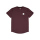 En »Clean Combat Pro«-T-shirt til mænd fra Saysky i bordeaux ligger fladt ud på en hvid baggrund. Der er et lille, hvidt, rektangulært Saysky-logo på venstre bryst, og en sort mærkat er synlig på kraven. Denne hurtigtørrende T-shirt forener stil og funktionalitet, hvilket gør den ideel til både hverdagsbrug og aktive aktiviteter.