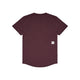 En Clean Combat Pro-T-shirt til mænd fra Saysky i farven Burgundy ligger fladt ud med ryggen opad. En lille hvid, rektangulær etiket med en sort stjerne sidder tæt på den nederste kant på venstre side. Baggrunden er hvid. Denne åndbare løbe-T-shirt har en behagelig pasform, hvilket gør den ideel til både aktive dage og fritidstøj.