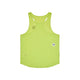 Saysky Reactive Flow Singlet, Herre, Yellow Logo er vist lagt fladt fra ryggen. Denne neonfarvede racerback-tank har en lille hvid patch med en sort stjerne nederst til højre og et synligt care tag til venstre - perfekt løbetøj herre.