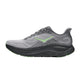 En Hoka Clifton 11 herreløbesko i farvekombinationen Galactic Grey/Stardust, med en grå mesh-overdel, lysegrønt logo, sort mellemsål, grønne detaljer på ydersålen og snørelukning, der sikrer maksimal støddæmpning, vist set fra siden på en hvid baggrund.