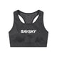 Saysky Zig Zag Combat Sports Bra, Dame, Black Zigzag er fremstillet af genanvendt Combat-materiale og har et elegant sort zigzag-design med fedt SAYSKY-print - ideel til højintensive løbeture takket være den støttende racerback-stil.