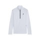 On Climate Shirt til kvinder i hvid er en åndbar langærmet pullover med kvart lynlås foran og et lille sort logo på venstre bryst, vist på en hvid baggrund.