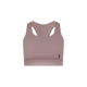 Core Bra, Dame fra On i farven Heron - en komfortabel sports-bh med racerback og lille sort logo-tag på venstre side, perfekt til løb. Præsenteret mod en hvid baggrund.