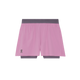 On 3" Performance 2/1 Shorts til kvinder i Sakura/Dewberry har grå linning og inderfor samt et lille ON-logo nederst i venstre kant, vist på en hvid baggrund.