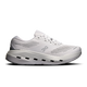 Et billede set fra siden af On Cloudrunner 3 Max herreløbeskoen i farven Frost/Rock, der har en overdel i mesh, snørelukning og en tyk, polstret sål, der sikrer maksimal komfort. Skoen er forsynet med et lille On-logo samt sorte detaljer på mellemsålen og ydersålen.
