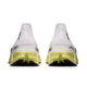 Et par On Cloudmonster 3 Hyper LS unisex løbesko i Limelight/Bloom, med hvid overdel, gul Helion HF hyper foam mellemsål og sort ydersål, er vist bagfra side om side på en almindelig hvid baggrund.