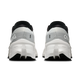 Bagfra ses On Cloudmonster 3 Dame løbesko i hvid/hvid med sorte såler, synligt logo bagpå og tyk tekstureret CloudTec-støddæmpning.