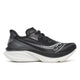 Saucony Endorphin Azura til mænd i sort/hvid har en tyk hvid sål med PWRRUN PB-støddæmpning, en åndbar overdel i mesh, dekorative sidelinjer og karakteristisk logo.