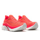 Et par Saucony Endorphin Elite 3-løbesko i den livlige Vizired-farvevariant, designet til både mænd og kvinder, med en overdel af åndbart mesh, tykke hvide og grå såler med en responsiv kulstofplade samt matchende snørebånd, vist side om side på en hvid baggrund.