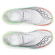 Oversigtsbillede af Saucony Endorphin Elite 3 unisex-sko i farvekombinationen hvid/multi, med sorte logoer, detaljer i neongrøn og orange, hvide snørebånd og en overdel i åndbart mesh.